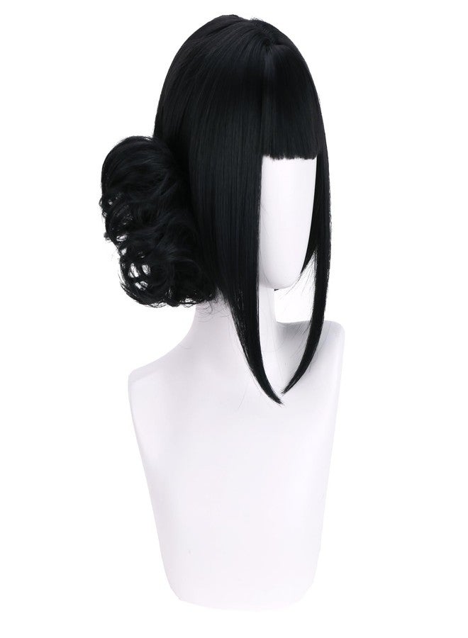 MAGQOO Black Wig with Buns Short Straight Bob Wig with Bangs Cartoon Anime Cosplay Costume Halloween Wigs - Image 2